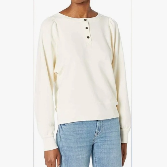 Madewell Tops - MADEWELL - cream colored puff sleeve Henley sweatshirt